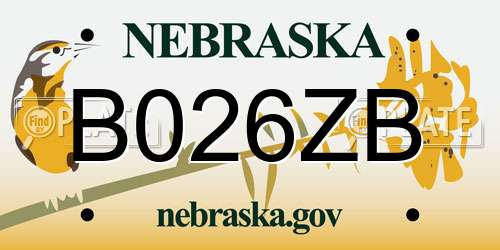 B026ZB Nebraska License Plate