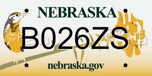 B026ZS Nebraska License Plate