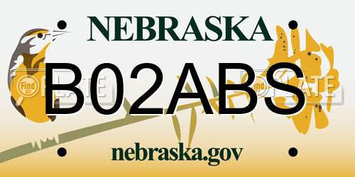B02ABS Nebraska License Plate