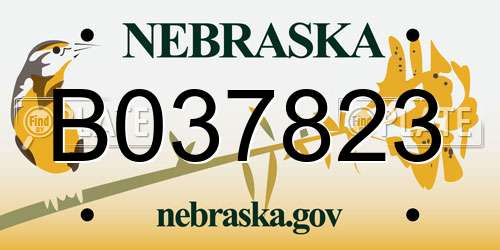 B037823 Nebraska License Plate