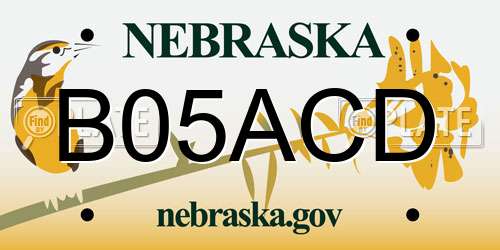 B05ACD Nebraska License Plate