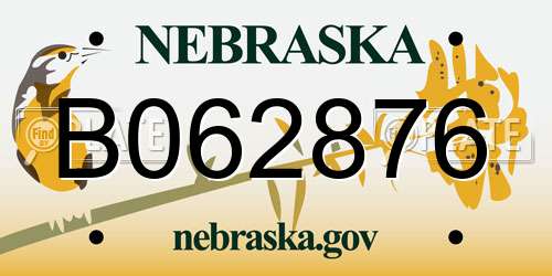 B062876 Nebraska License Plate