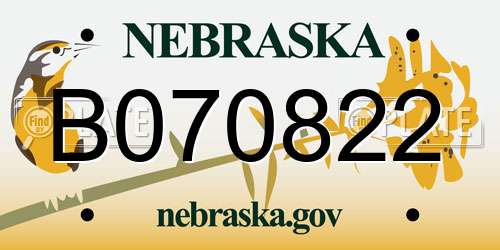 B070822 Nebraska License Plate