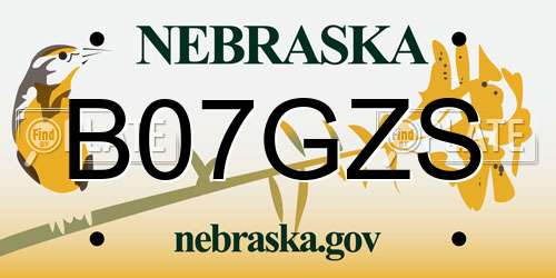 B07GZS Nebraska License Plate