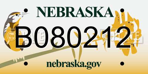 B080212 Nebraska License Plate