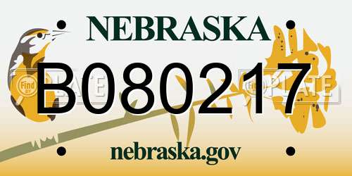 B080217 Nebraska License Plate