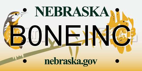 B0NEINC Nebraska License Plate