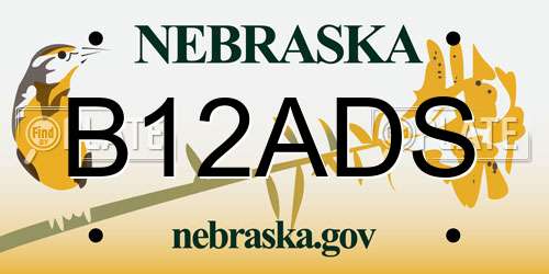 B12ADS Nebraska License Plate