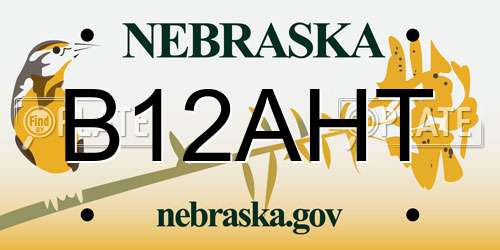 B12AHT Nebraska License Plate