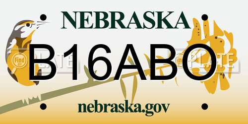 B16ABO Nebraska License Plate
