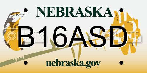 B16ASD Nebraska License Plate