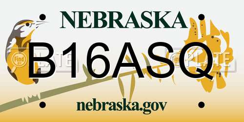 B16ASQ Nebraska License Plate