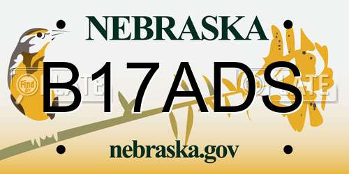 B17ADS Nebraska License Plate