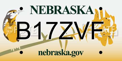 B17ZVF Nebraska License Plate
