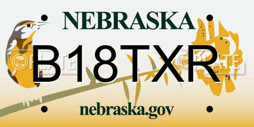 B18TXR Nebraska License Plate