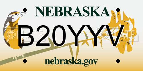 B20YYV Nebraska License Plate