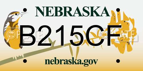 B215CF Nebraska License Plate