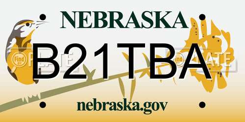 B21TBA Nebraska License Plate