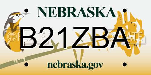 B21ZBA Nebraska License Plate