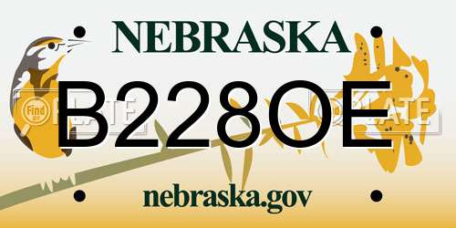 B228OE Nebraska License Plate