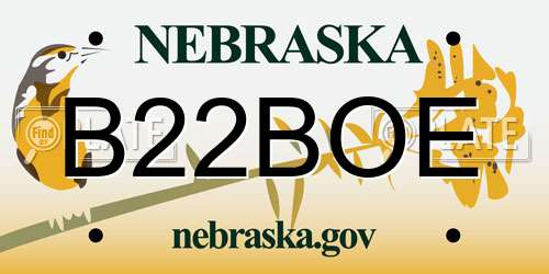 B22BOE Nebraska License Plate