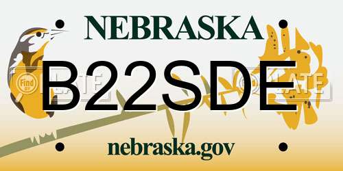 B22SDE Nebraska License Plate