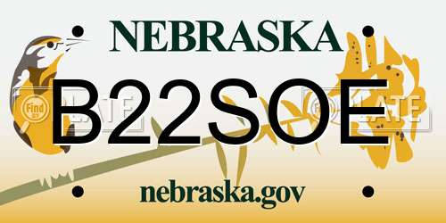 B22SOE Nebraska License Plate