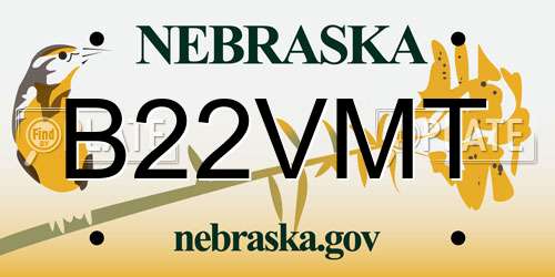 B22VMT Nebraska License Plate