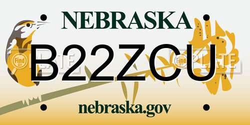 B22ZCU Nebraska License Plate