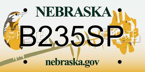 B235SP Nebraska License Plate