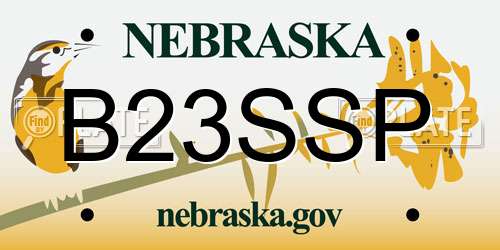B23SSP Nebraska License Plate