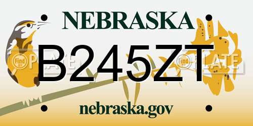B245ZT Nebraska License Plate