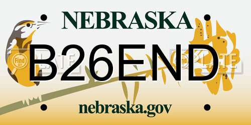 B26END Nebraska License Plate