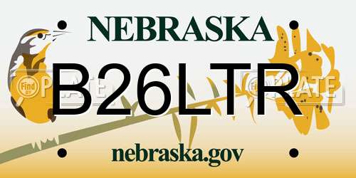 B26LTR Nebraska License Plate