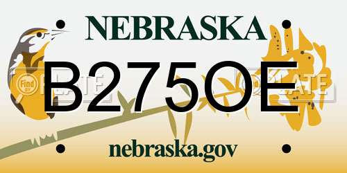 B275OE Nebraska License Plate