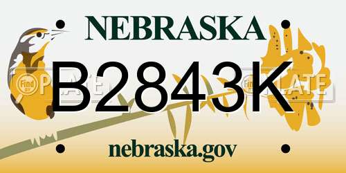 B2843K Nebraska License Plate