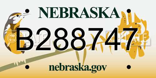 B288747 Nebraska License Plate