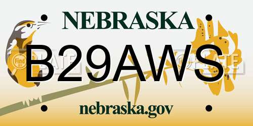 B29AWS Nebraska License Plate