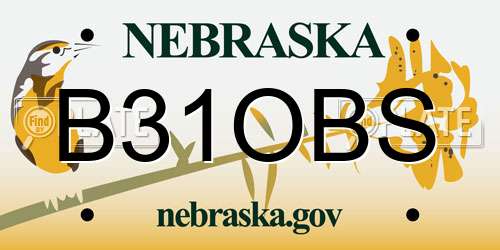 B31OBS Nebraska License Plate