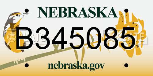 B345085 Nebraska License Plate