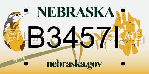 B3457I Nebraska License Plate