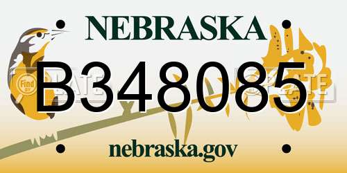 B348085 Nebraska License Plate