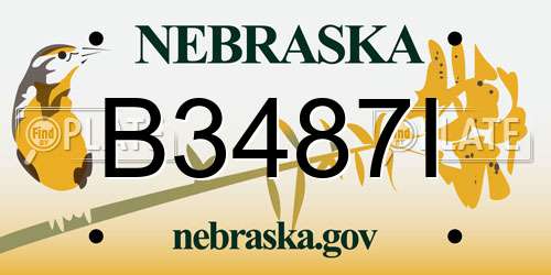 B3487I Nebraska License Plate