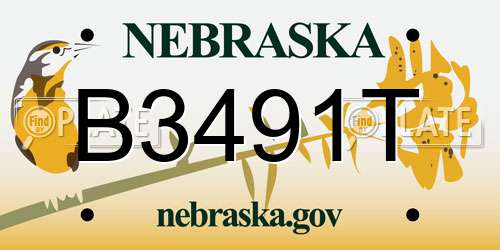 B3491T Nebraska License Plate