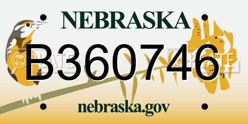 B360746 Nebraska License Plate