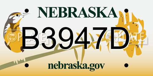 B3947D Nebraska License Plate