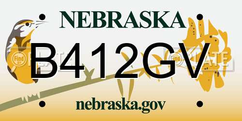 B412GV Nebraska License Plate