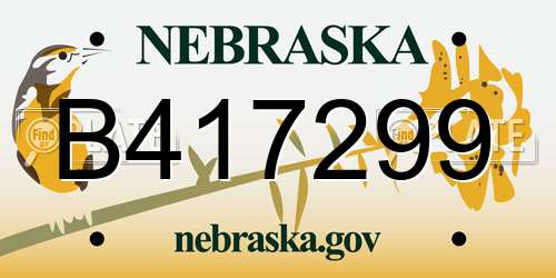 B417299 Nebraska License Plate