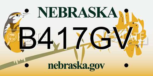 B417GV Nebraska License Plate
