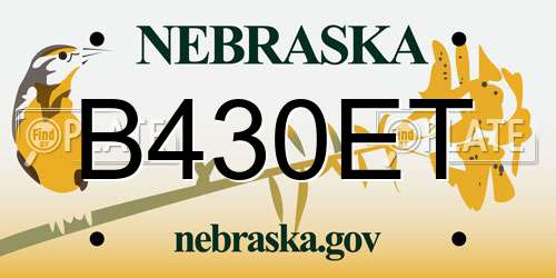 B430ET Nebraska License Plate